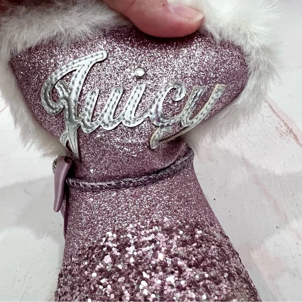 Juicy Couture Girls Lil Banning Glitter Rose Pink Faux Fur Lined Winter Boots